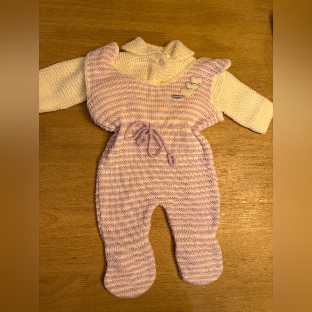 Vintage Sears Lavender and White Kids Footie with heart appliqué